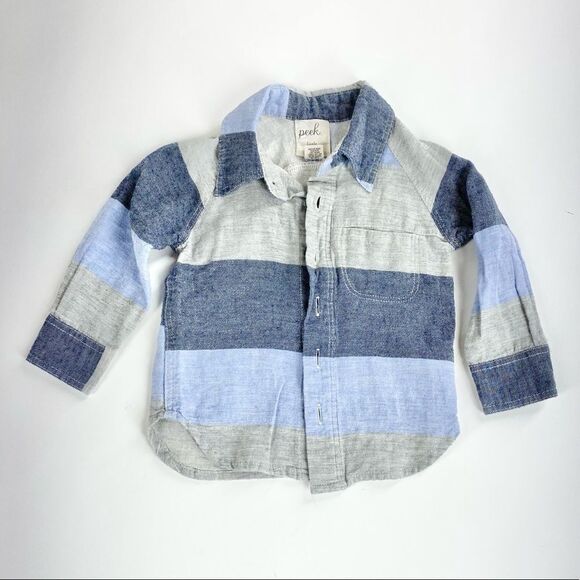 Peek kids wide stripe flannel button down shirt. Perfect for holidays! 6-12 - Picture 1 of 4